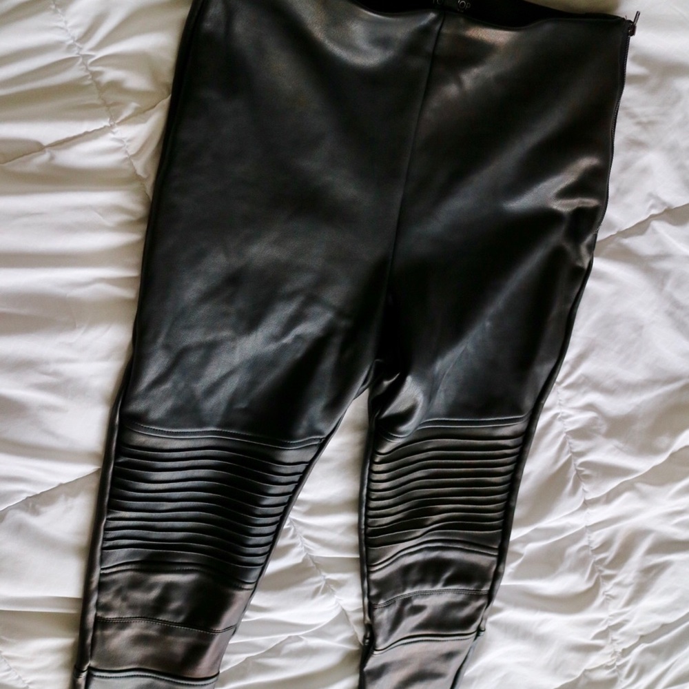 Black leather TopShop biker pants